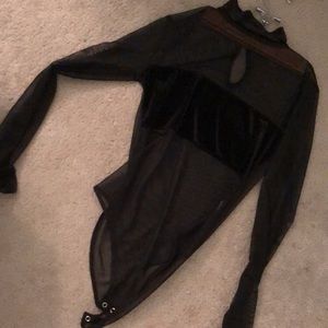 Mesh bodysuit with velvet band